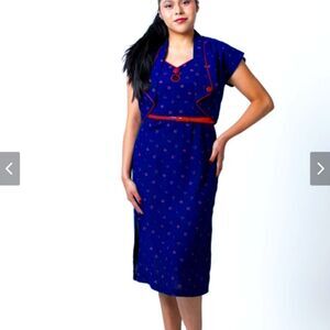 Young Edwardian Arpeja Dress Jacket‎ Size 7 Vintage Blue Red Print Matchsticks